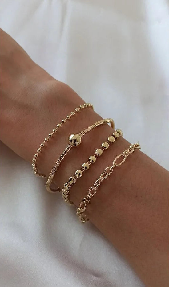 Sport Layered Bracelet Set Adjustable Four Piece Stackable Casual