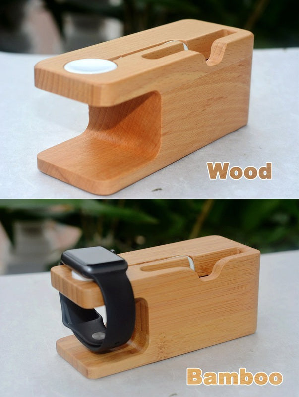 Bamboo Apple Watch Charger Holder &amp; iPhone Holder