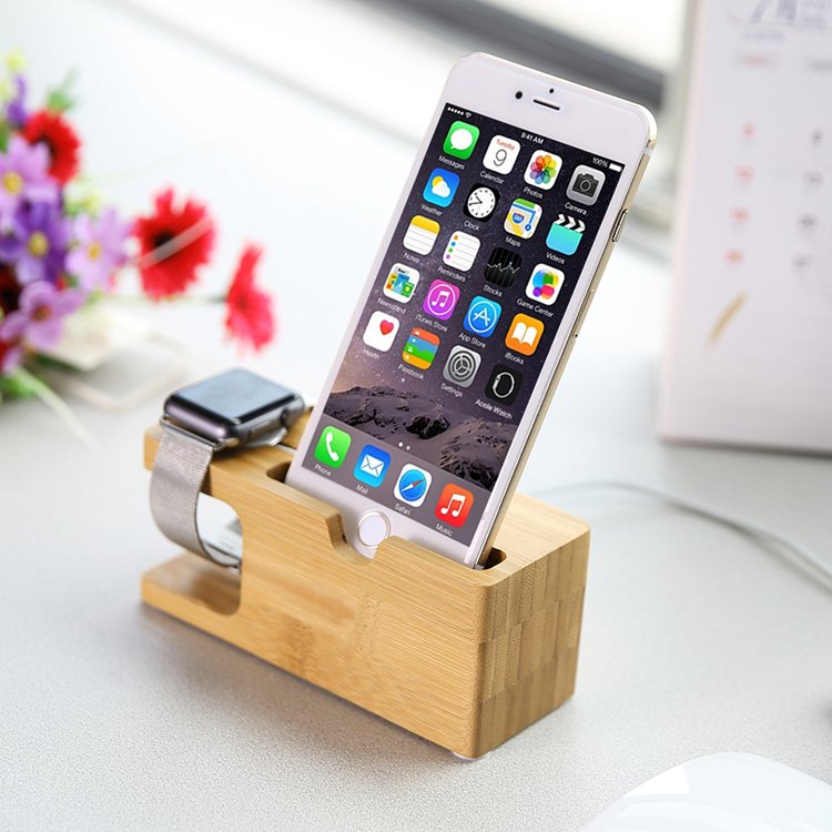 Bamboo Apple Watch Charger Holder &amp; iPhone Holder