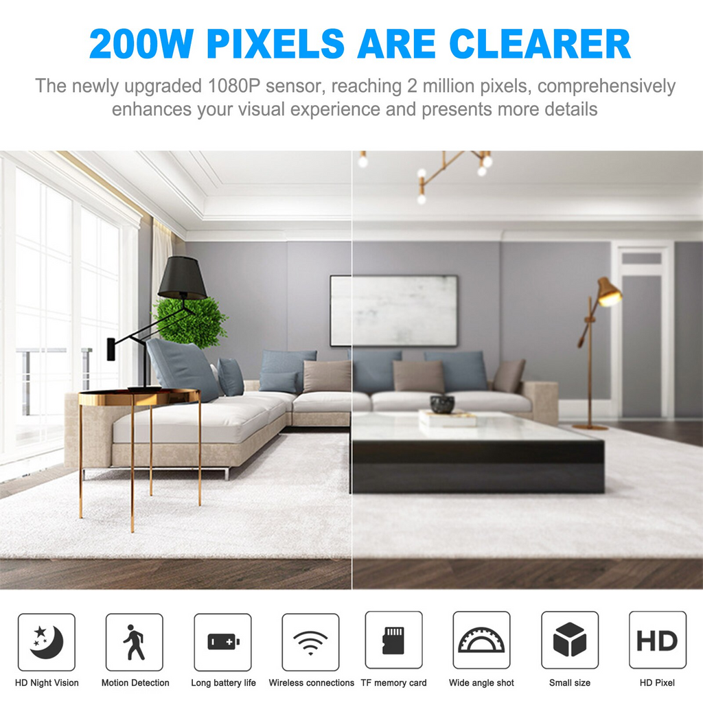 Mini Skjult Spionkamera - Trådløs Nanny Cam WiFi Hjemmesikkerhet HD