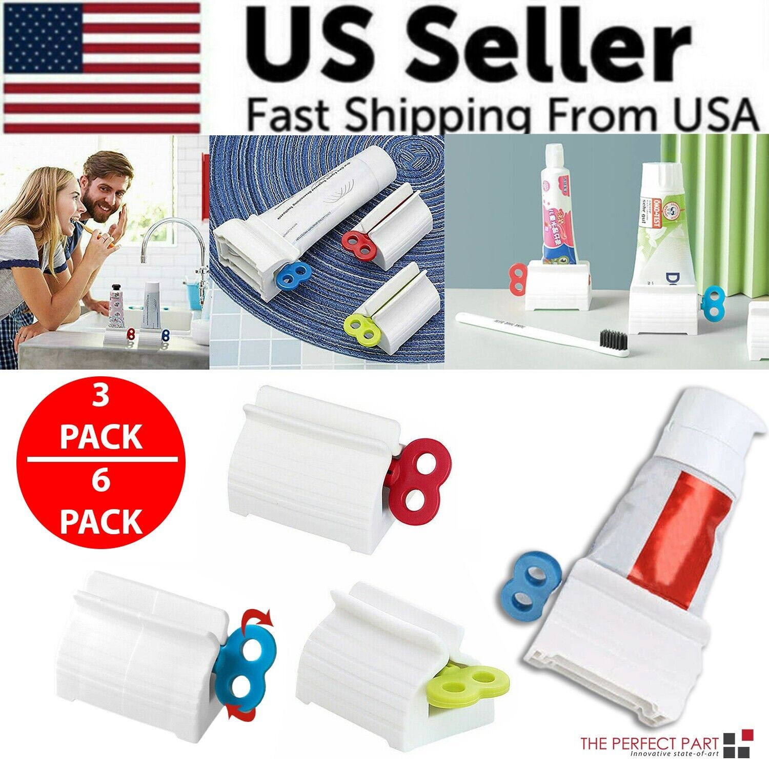 6x Toothpaste Squeezer Bathroom Tube Easy Stand Dispenser Rolling