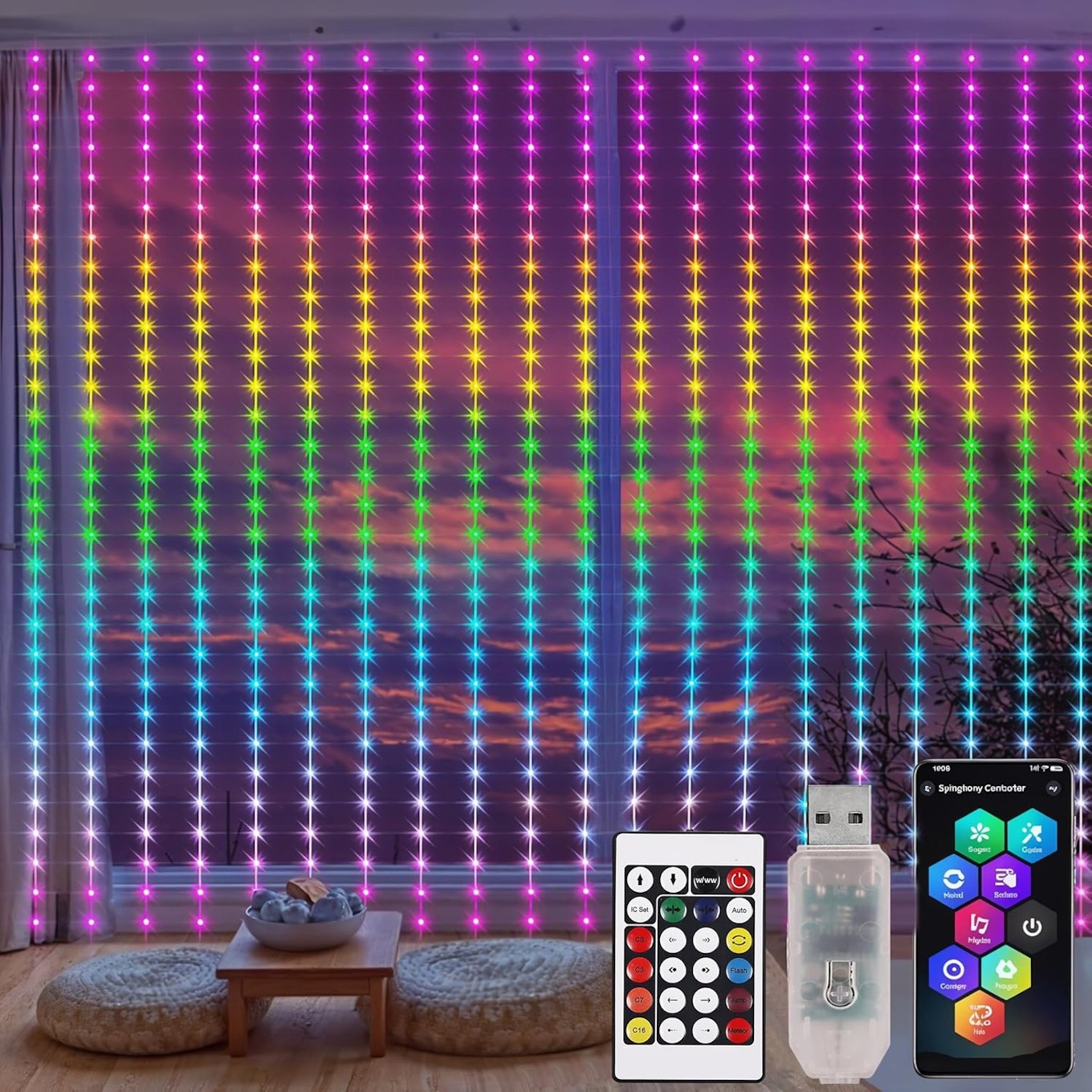 5V USB Smart RGB Curtain String Lights