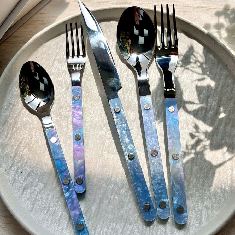 Set Of 10 Pcs Modern Nebula Cutlery, Bistrot Style Rivet Flatware Set